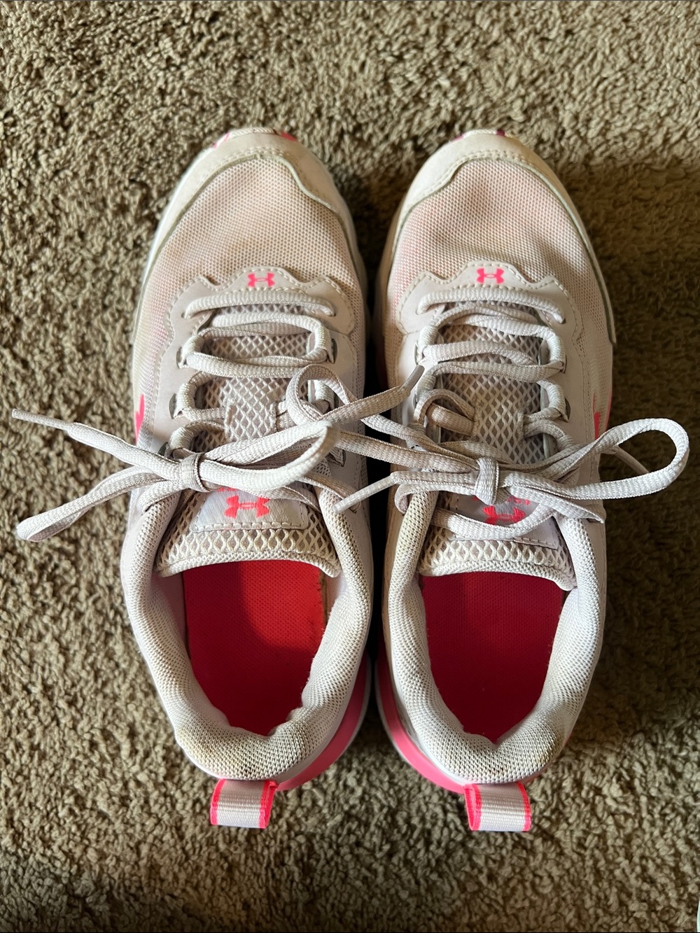 Under Armour Girls White Sneakers with Pink Accents